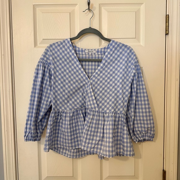 Madewell Bubble-Sleeve Peplum Top in Gingham Check - Picture 8 of 10